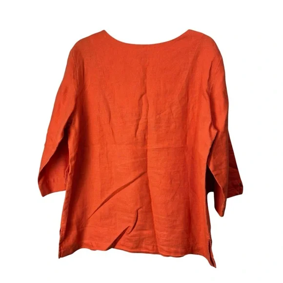 Coldwater Creek Women's Burnt Orange Linen Split-Neck Tunic - Picture 2 of 7
